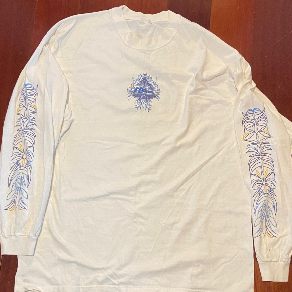 Vintage NoFear Long Sleeve Shirt with Blue and Yellow Pinstripe Design